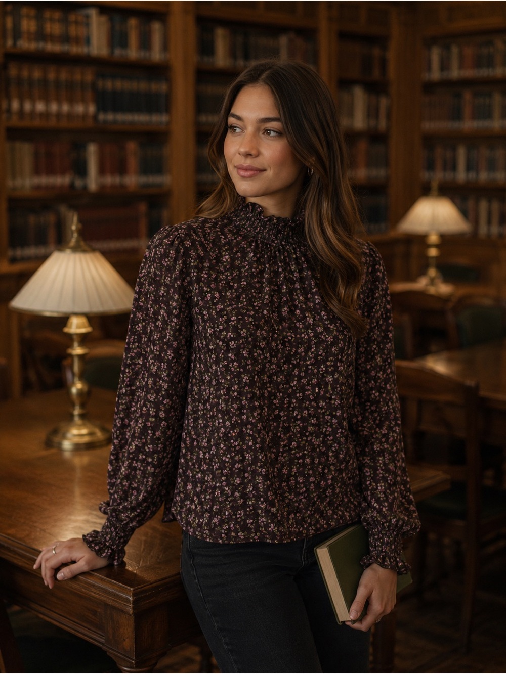 CABI | Smocked Ruffle Neck Floral Long-Sleeve Top